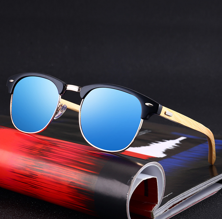 Oulylan Polarized Sunglasses Men Women Wood Bamboo Sun Glasses Retro Brand Design Club Round Sunglass Driving Half Frame Eyewear