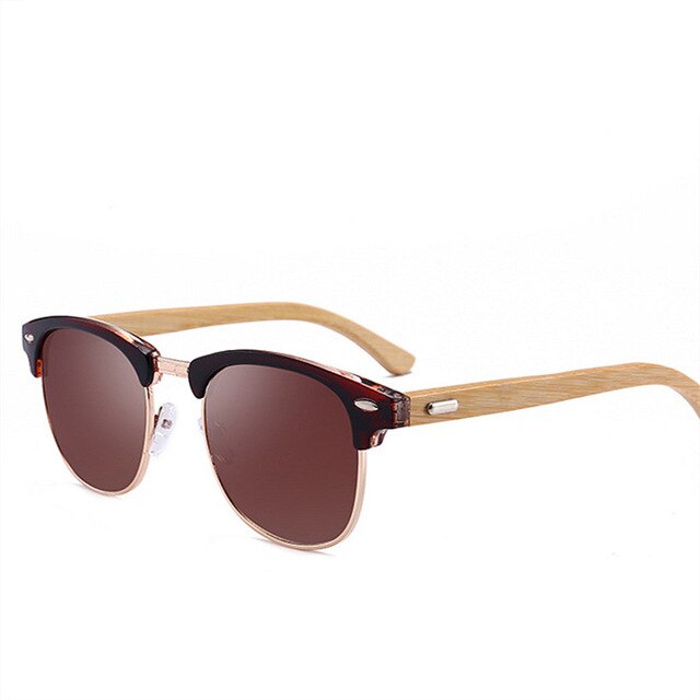 Oulylan Polarized Sunglasses Men Women Wood Bamboo Sun Glasses Retro Brand Design Club Round Sunglass Driving Half Frame Eyewear