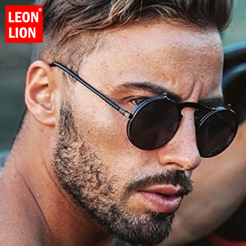 LeonLion 2019 Steam punk Sunglasses Men Fashion 2019 Street Beat Round Eyeglasses Outdoor Oculos De Sol Feminino UV400
