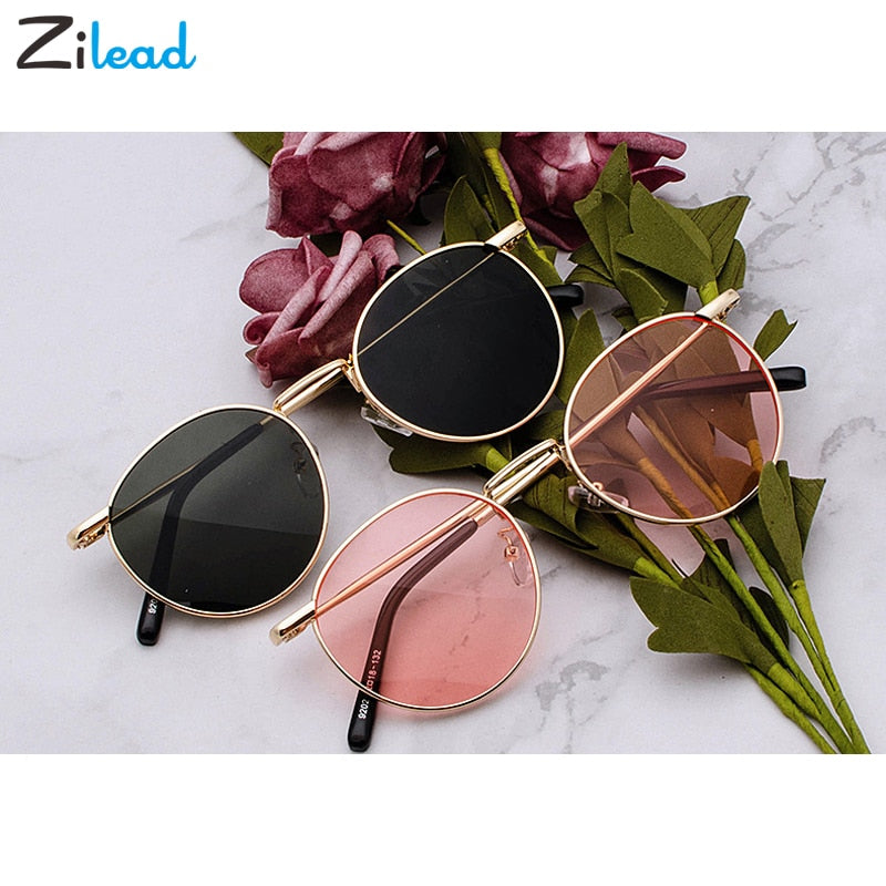 Zilead Fashion Clear Lens Metal Frame Sunglasses Retro Woman Yellow Red Male Sun Glasses Round Gold UV400 Birthday Gift Items