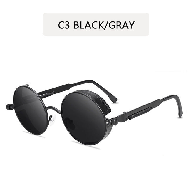 Classic Gothic Steampunk Style Round  Sunglasses  Men Women Brand Designer Retro Round Metal Frame Colorful Lens Sun Glasses