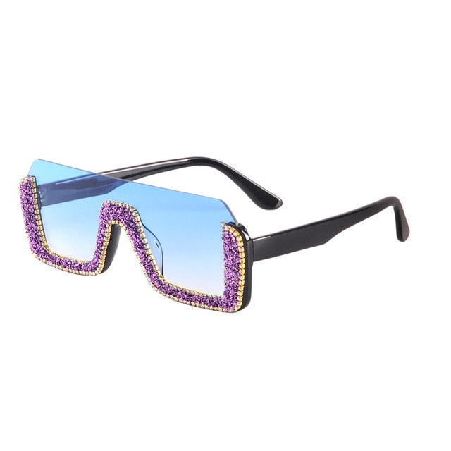 Diamond Semi-Rimless Square Sunglasses Women Rhinestone Retro Gradient Sun Glasses Vintage Oversized Feminino Eyeglasses UV400